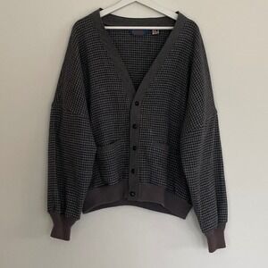 Vintage Pendleton 100% Virgin Wool Cardigan Sweater Houndstooth Gray XL
